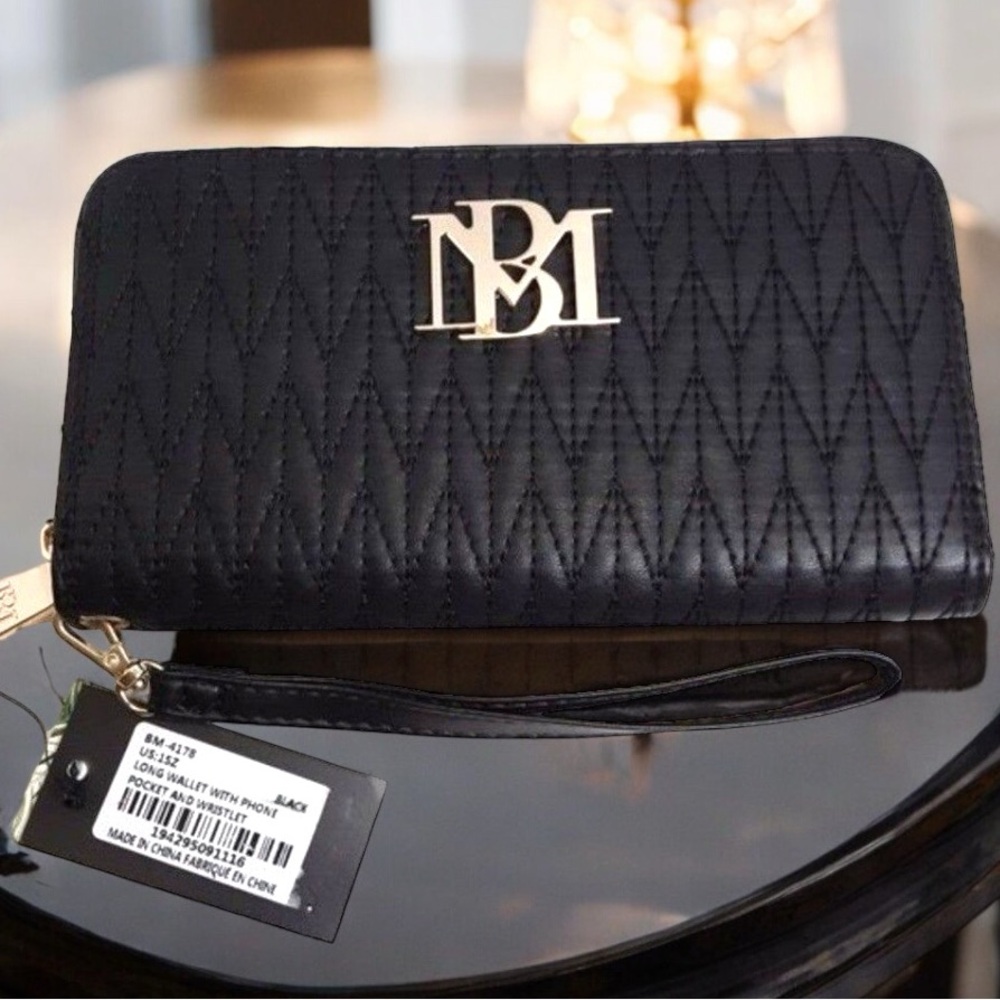 Badgley Mischka Black Braid Quilted Long Wallet